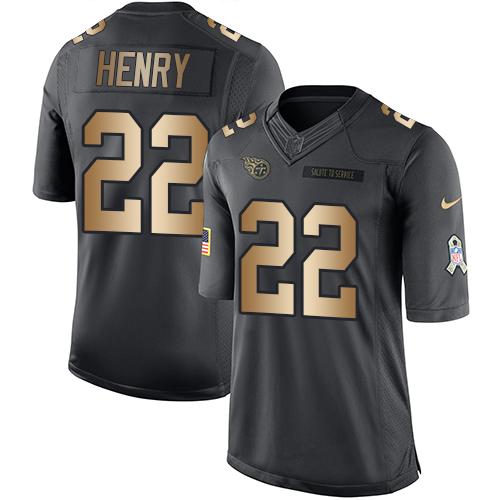 Nike Titans #22 Derrick Henry Black Men's Stitched NFL Limited Gold Salute To Service Jersey Nike Titans #22 Derrick Henry Black Men's Stitched NFL Limited Gold Salute To Service Jersey