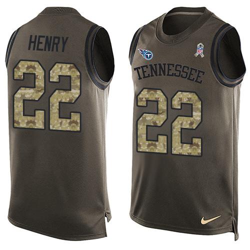 Nike Titans #22 Derrick Henry Green Men's Stitched NFL Limited Salute To Service Tank Top Jersey Nike Titans #22 Derrick Henry Green Men's Stitched NFL Limited Salute To Service Tank Top Jersey