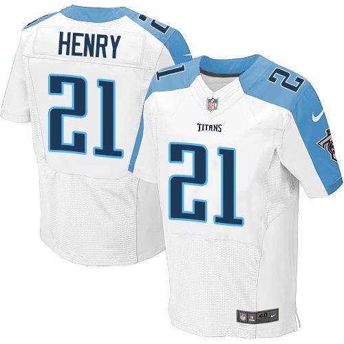 Nike Titans #21 Derrick Henry White Men's Stitched NFL Elite Jersey Nike Titans #21 Derrick Henry White Men's Stitched NFL Elite Jersey