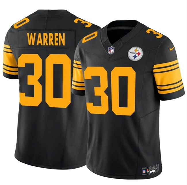 Men's Pittsburgh Steelers #30 Jaylen Warren Black 2025 F.U.S.E. Color Rush Vapor Untouchable Limited Stitched Jersey Men's Pittsburgh Steelers #30 Jaylen Warren Black 2025 F.U.S.E. Color Rush Vapor Untouchable Limited Stitched Jersey