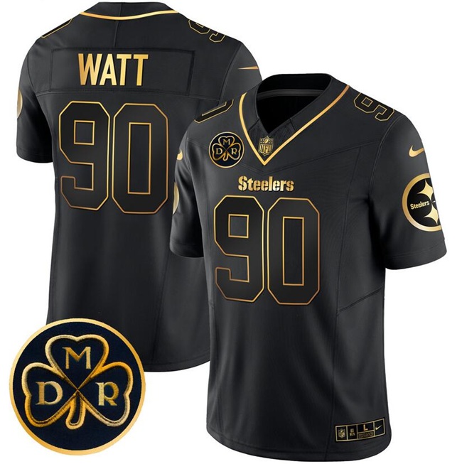 Men's Pittsburgh Steelers #90 T.J. Watt Black Gold F.U.S.E. DMR Patch Vapor Limited Stitched Football Jersey Men's Pittsburgh Steelers #90 T.J. Watt Black Gold F.U.S.E. DMR Patch Vapor Limited Stitched Football Jersey