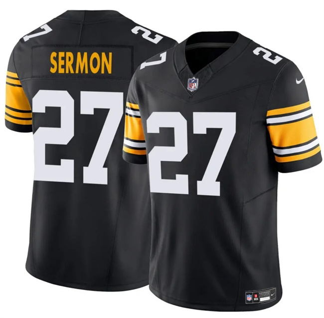 Men's Pittsburgh Steelers #27 Trey Sermon Black 2025 F.U.S.E. Alternate Vapor Untouchable Limited Stitched Jersey Men's Pittsburgh Steelers #27 Trey Sermon Black 2025 F.U.S.E. Alternate Vapor Untouchable Limited Stitched Jersey