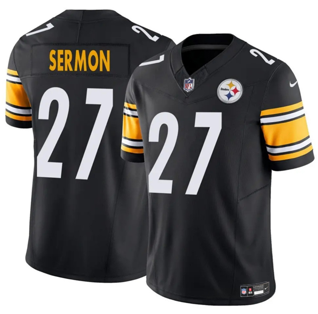 Men's Pittsburgh Steelers #27 Trey Sermon Black 2025 F.U.S.E. Vapor Untouchable Limited Stitched Jersey Men's Pittsburgh Steelers #27 Trey Sermon Black 2025 F.U.S.E. Vapor Untouchable Limited Stitched Jersey