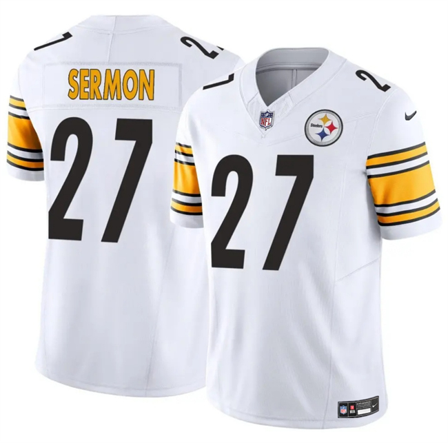 Men's Pittsburgh Steelers #27 Trey Sermon White 2025 F.U.S.E. Vapor Limited Stitched Football Jersey Men's Pittsburgh Steelers #27 Trey Sermon White 2025 F.U.S.E. Vapor Limited Stitched Football Jersey