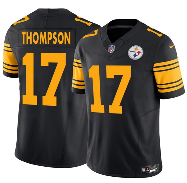 Men's Pittsburgh Steelers #17 Skylar Thompson Black 2025 F.U.S.E. Color Rush Vapor Untouchable Limited Stitched Jersey Men's Pittsburgh Steelers #17 Skylar Thompson Black 2025 F.U.S.E. Color Rush Vapor Untouchable Limited Stitched Jersey