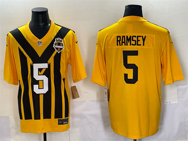 Men's Pittsburgh Steelers #5 Jalen Ramsey Gold 1933 Throwback Alternate Stitched Football Jersey Men's Pittsburgh Steelers #5 Jalen Ramsey Gold 1933 Throwback Alternate Stitched Football Jersey