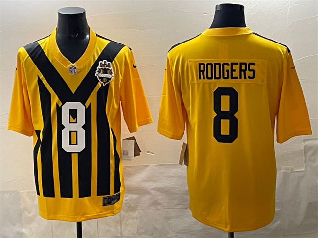 Men's Pittsburgh Steelers #8 Aaron Rodgers Gold 1933 Throwback Alternate Stitched Football Jersey Men's Pittsburgh Steelers #8 Aaron Rodgers Gold 1933 Throwback Alternate Stitched Football Jersey