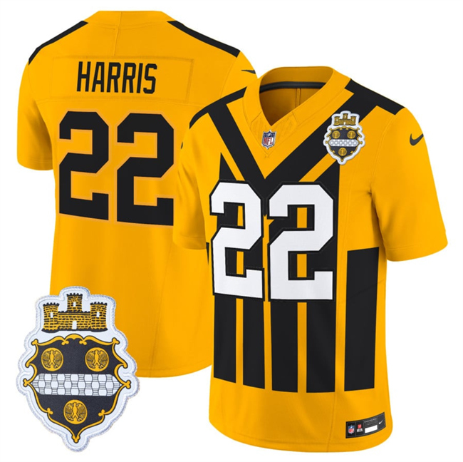 Men's Pittsburgh Steelers #22 Najee Harris Gold 1933 F.U.S.E. Throwback Alternate Football Stitched Football Jersey Men's Pittsburgh Steelers #22 Najee Harris Gold 1933 F.U.S.E. Throwback Alternate Football Stitched Football Jersey