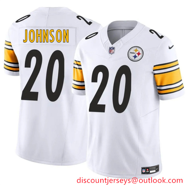 Men's Pittsburgh Steelers #20 Kaleb Johnson White 2025 Draft F.U.S.E. Vapor Limited Stitched Football Jersey Men's Pittsburgh Steelers #20 Kaleb Johnson White 2025 Draft F.U.S.E. Vapor Limited Stitched Football Jersey