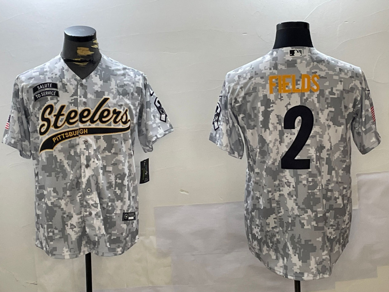 Men's Pittsburgh Steelers #2 Justin Fields 2024 Arctic Camo Salute To Service Stitched Baseball Jersey