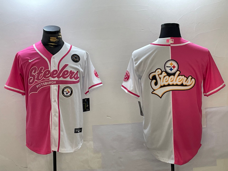 Men's Pittsburgh Steelers Big Logo 2024 Arctic Red White Salute To Service Stitched Baseball Jersey 3 Men's Pittsburgh Steelers Big Logo 2024 Arctic Red White Salute To Service Stitched Baseball Jersey 3
