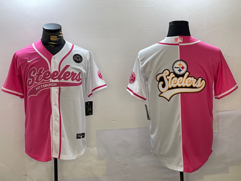 Men's Pittsburgh Steelers Big Logo 2024 Arctic Red White Salute To Service Stitched Baseball Jersey 2