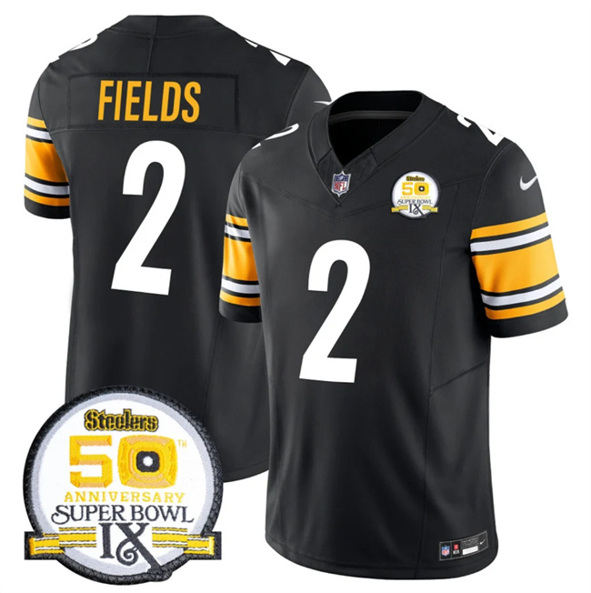 Men's Pittsburgh Steelers #2 Justin Fields Black 2024 F.U.S.E. 50th Anniversary Of Super Bowl IX Alternate Vapor Untouchable Limited Stitched Jersey Men's Pittsburgh Steelers #2 Justin Fields Black 2024 F.U.S.E. 50th Anniversary Of Super Bowl IX Alternate Vapor Untouchable Limited Stitched Jersey