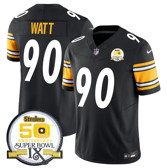 Men's Pittsburgh Steelers #90 T.J. Watt Black 2024 F.U.S.E. 50th Anniversary Of Super Bowl IX Alternate Vapor Untouchable Limited Stitched Jersey Men's Pittsburgh Steelers #90 T.J. Watt Black 2024 F.U.S.E. 50th Anniversary Of Super Bowl IX Alternate Vapor Untouchable Limited Stitched Jersey