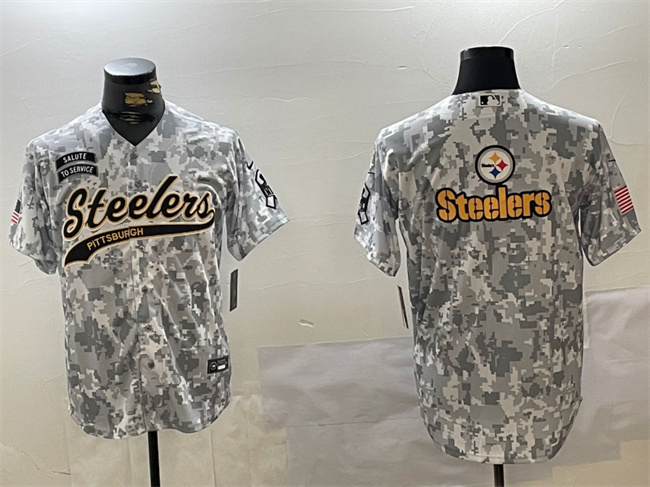 Men's Pittsburgh Steelers Team Big Logo 2024 Arctic Camo Salute To Service Stitched Baseball Jersey 1 Men's Pittsburgh Steelers Team Big Logo 2024 Arctic Camo Salute To Service Stitched Baseball Jersey 1