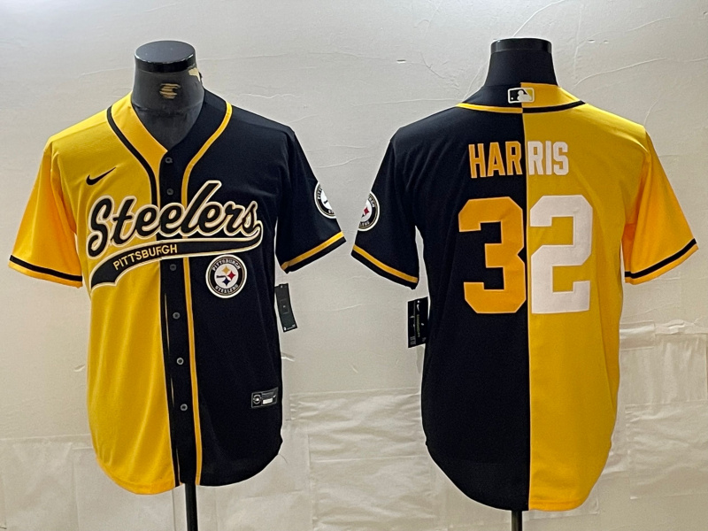 Men's Pittsburgh Steelers #32 Franco Harris Yellow Black Split With Patch Cool Base Stitched Baseball Jerseys Men's Pittsburgh Steelers #32 Franco Harris Yellow Black Split With Patch Cool Base Stitched Baseball Jerseys