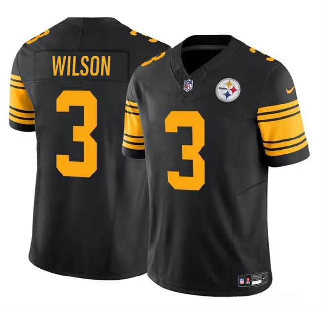 Men's Pittsburgh Steelers #3 Russell Wilson Black 2024 F.U.S.E.Color Rush Limited Football Stitched Jersey Men's Pittsburgh Steelers #3 Russell Wilson Black 2024 F.U.S.E.Color Rush Limited Football Stitched Jersey