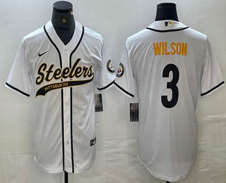Men's Pittsburgh Steelers #3 Russell Wilson White With Patch Cool Base Stitched Baseball Jerseys Men's Pittsburgh Steelers #3 Russell Wilson White With Patch Cool Base Stitched Baseball Jerseys