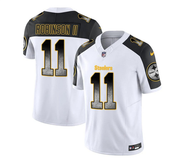 Men's Pittsburgh Steelers #11 Allen Robinson II White Black 2023 F.U.S.E. Smoke Vapor Untouchable Limited Stitched Jersey Men's Pittsburgh Steelers #11 Allen Robinson II White Black 2023 F.U.S.E. Smoke Vapor Untouchable Limited Stitched Jersey