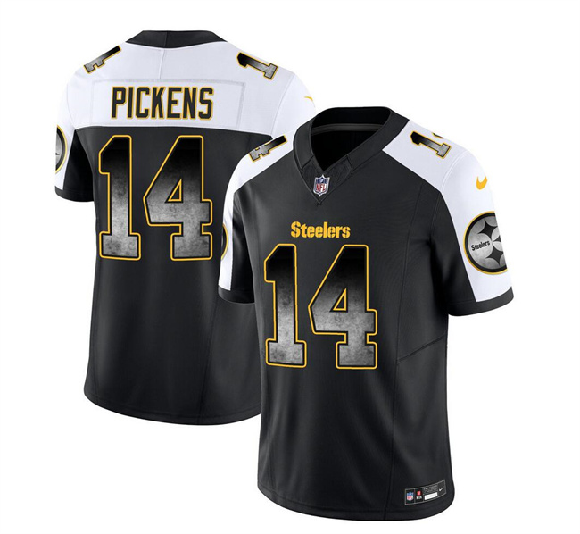 Men's Pittsburgh Steelers #14 George Pickens Black White 2023 F.U.S.E. Smoke Vapor Untouchable Limited Stitched Jersey Men's Pittsburgh Steelers #14 George Pickens Black White 2023 F.U.S.E. Smoke Vapor Untouchable Limited Stitched Jersey
