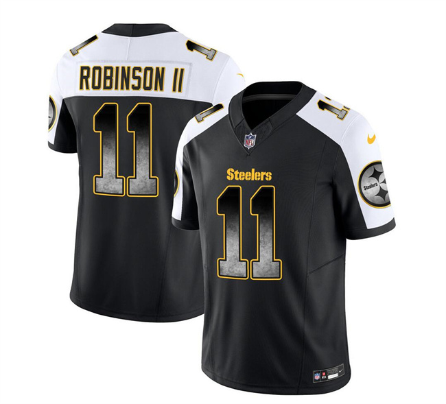 Men's Pittsburgh Steelers #11 Allen Robinson II Black White 2023 F.U.S.E. Vapor Untouchable Limited Stitched Jersey Men's Pittsburgh Steelers #11 Allen Robinson II Black White 2023 F.U.S.E. Vapor Untouchable Limited Stitched Jersey