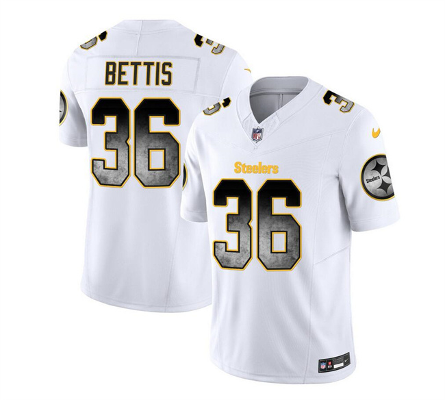 Men's Pittsburgh Steelers #36 Jerome Bettis White 2023 F.U.S.E. Smoke Vapor Untouchable Limited Stitched Jersey Men's Pittsburgh Steelers #36 Jerome Bettis White 2023 F.U.S.E. Smoke Vapor Untouchable Limited Stitched Jersey