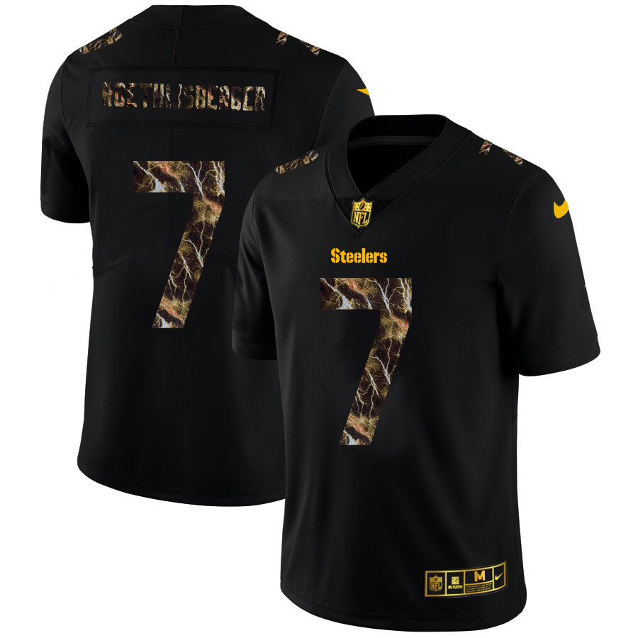 Pittsburgh Steelers #7 Ben Roethlisberger Men's Black Nike Flocked Lightning Vapor Limited NFL Jersey Pittsburgh Steelers #7 Ben Roethlisberger Men's Black Nike Flocked Lightning Vapor Limited NFL Jersey