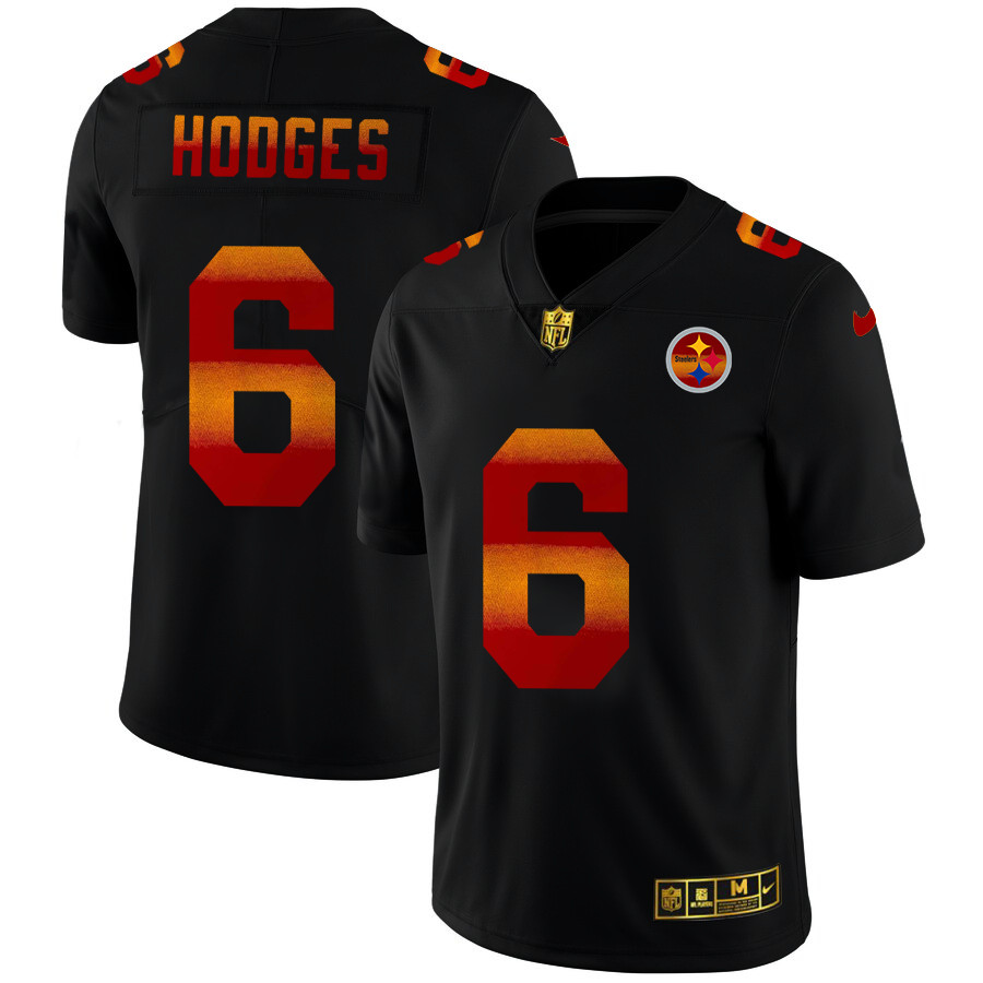 Pittsburgh Steelers #6 Devlin Hodges Men's Black Nike Red Orange Stripe Vapor Limited NFL Jersey Pittsburgh Steelers #6 Devlin Hodges Men's Black Nike Red Orange Stripe Vapor Limited NFL Jersey