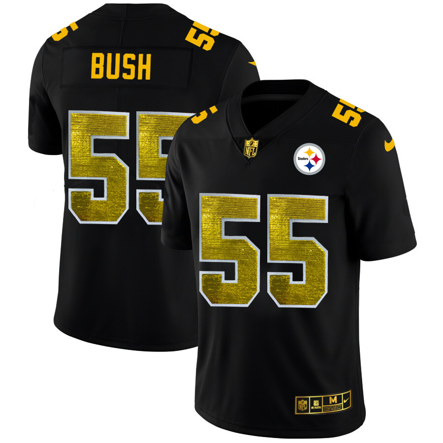 Pittsburgh Steelers #55 Devin Bush Men's Black Nike Golden Sequin Vapor Limited NFL Jersey Pittsburgh Steelers #55 Devin Bush Men's Black Nike Golden Sequin Vapor Limited NFL Jersey