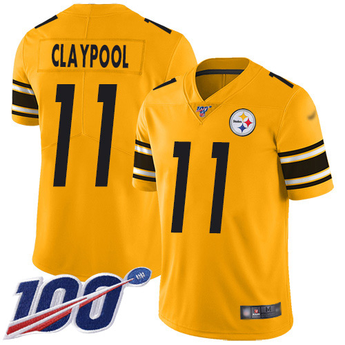 Nike Steelers #11 Chase Claypool Gold Men's Stitched NFL Limited Inverted Legend 100th Season Jersey Nike Steelers #11 Chase Claypool Gold Men's Stitched NFL Limited Inverted Legend 100th Season Jersey