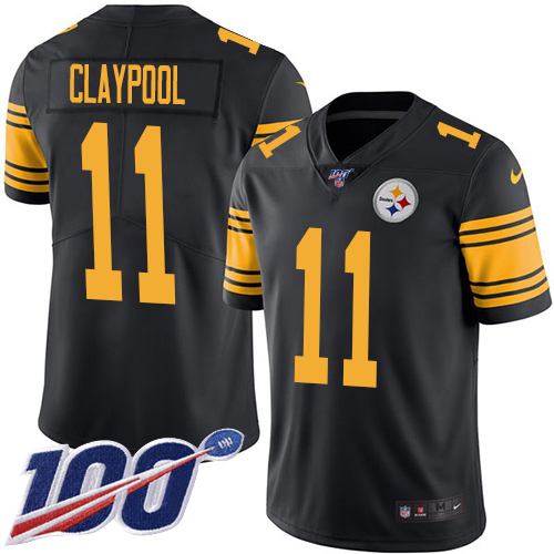 Nike Steelers #11 Chase Claypool Black Men's Stitched NFL Limited Rush 100th Season Jersey Nike Steelers #11 Chase Claypool Black Men's Stitched NFL Limited Rush 100th Season Jersey