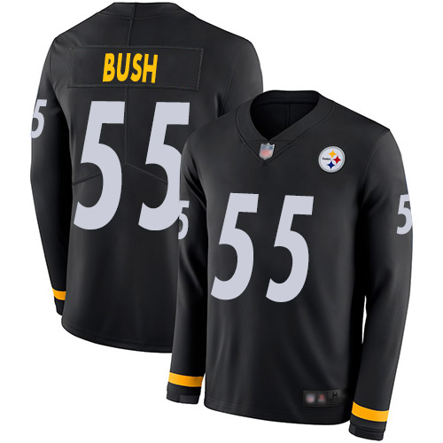 Steelers #55 Devin Bush Black Team Color Men's Stitched Football Limited Therma Long Sleeve Jersey Steelers #55 Devin Bush Black Team Color Men's Stitched Football Limited Therma Long Sleeve Jersey