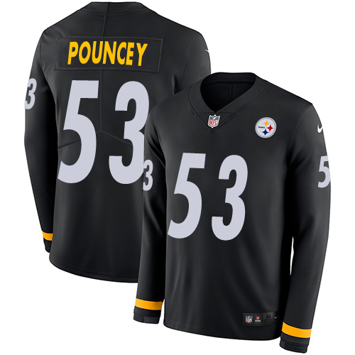 CNike Steelers #53 Maurkice Pouncey Black Team Color Men's Stitched NFL Limited Therma Long Sleeve Jersey