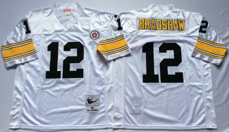 Mitchell And Ness Steelers #12 Terry Bradshaw white Throwback Stitched NFL Jersey Mitchell And Ness Steelers #12 Terry Bradshaw white Throwback Stitched NFL Jersey