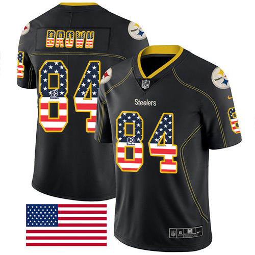 Nike Steelers #84 Antonio Brown Black Men's Stitched NFL Limited Rush USA Flag Jersey