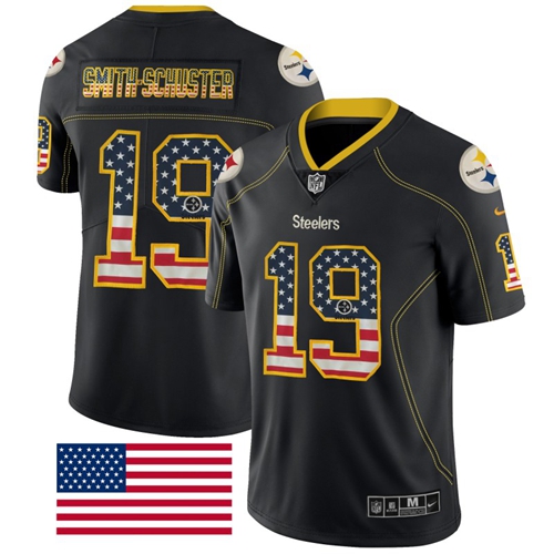 Nike Steelers #19 JuJu Smith-Schuster Black Men's Stitched NFL Limited Rush USA Flag Jersey Nike Steelers #19 JuJu Smith-Schuster Black Men's Stitched NFL Limited Rush USA Flag Jersey