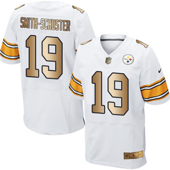Nike Steelers #19 JuJu Smith-Schuster White Men's Stitched NFL Elite Gold Jersey Nike Steelers #19 JuJu Smith-Schuster White Men's Stitched NFL Elite Gold Jersey