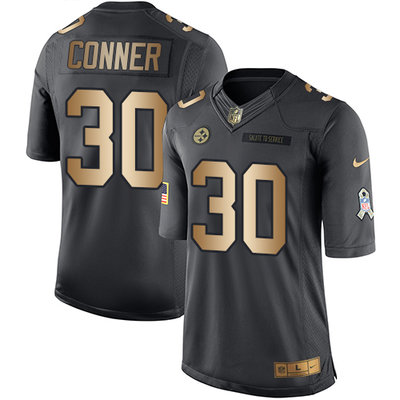 Nike Steelers #30 James Conner Black Men's Stitched NFL Limited Gold Salute To Service Jersey