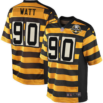Nike Steelers #90 T. J. Watt Yellow Black Alternate Men's Stitched NFL 80TH Throwback Elite Jersey