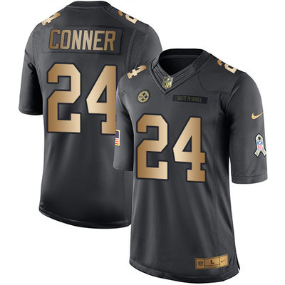 Nike Steelers #24 James Conner Black Men's Stitched NFL Limited Gold Salute To Service Jersey