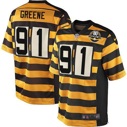 Nike Steelers #91 Kevin Greene Yellow Black Alternate Men's Stitched NFL 80TH Throwback Elite Jersey Nike Steelers #91 Kevin Greene Yellow Black Alternate Men's Stitched NFL 80TH Throwback Elite Jersey