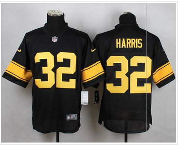 Nike Pittsburgh Steelers #32 Franco Harris Black(Gold No.) Men's Stitched NFL Elite Jersey