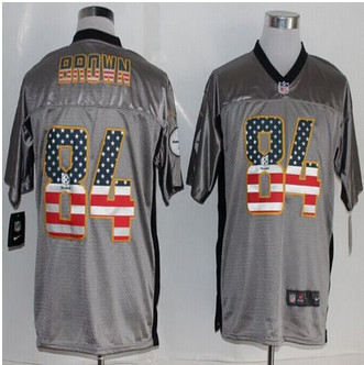New Pittsburgh Steelers #84 Antonio Brown Grey Men's Stitched NFL Elite USA Flag Fashion Jersey