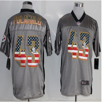 New Pittsburgh Steelers #43 Troy Polamalu Grey Men's Stitched NFL Elite USA Flag Fashion Jersey