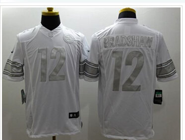 NEW Pittsburgh Steelers #12 Terry Bradshaw White NFL Limited Platinum Jersey