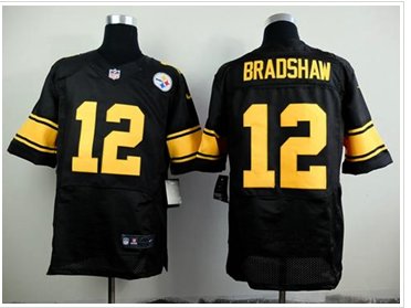 New Pittsburgh Steelers #12 Terry Bradshaw Black(Gold No.) NFL Elite Jersey