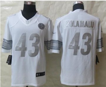 NEW Pittsburgh Steelers #43 Troy Polamalu White NFL Limited Platinum Jersey