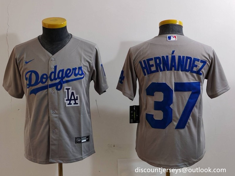 Youth Los Angeles Dodgers #37 Teoscar Hernández Grey Stitched Baseball Jersey 5
