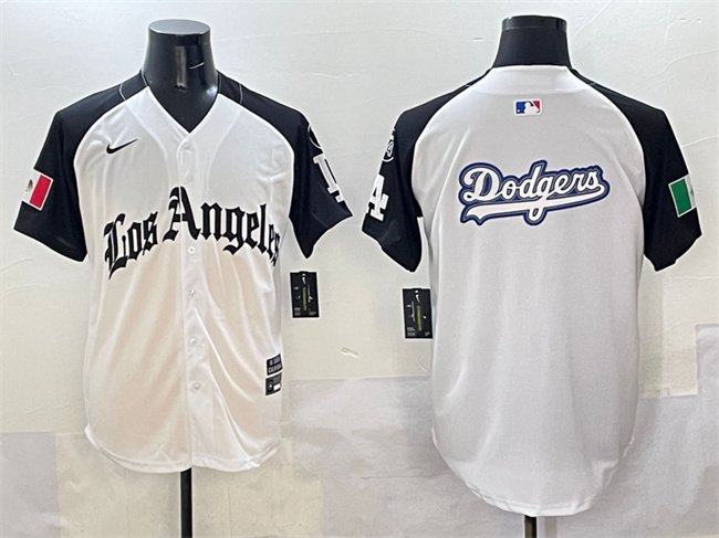 Men's Los Angeles Dodgers Team Big Logo White Black Mexico 2025 LA Gothic Style With Fernando Patch Vapor Premier Limited Stitched Baseball Jersey1 Men's Los Angeles Dodgers Team Big Logo White Black Mexico 2025 LA Gothic Style With Fernando Patch Vapor Premier Limited Stitched Baseball Jersey1