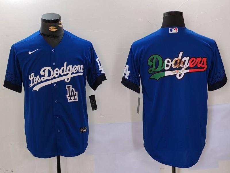 Men's Los Angeles Dodgers Blue Team Big Logo City Connect Cool Base Stitched Baseball Jersey 7